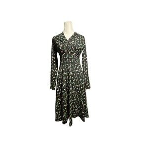 Blutsgeschwister Jersey Cute as Hell Dress Small Black Floral Long Sleeve Midi